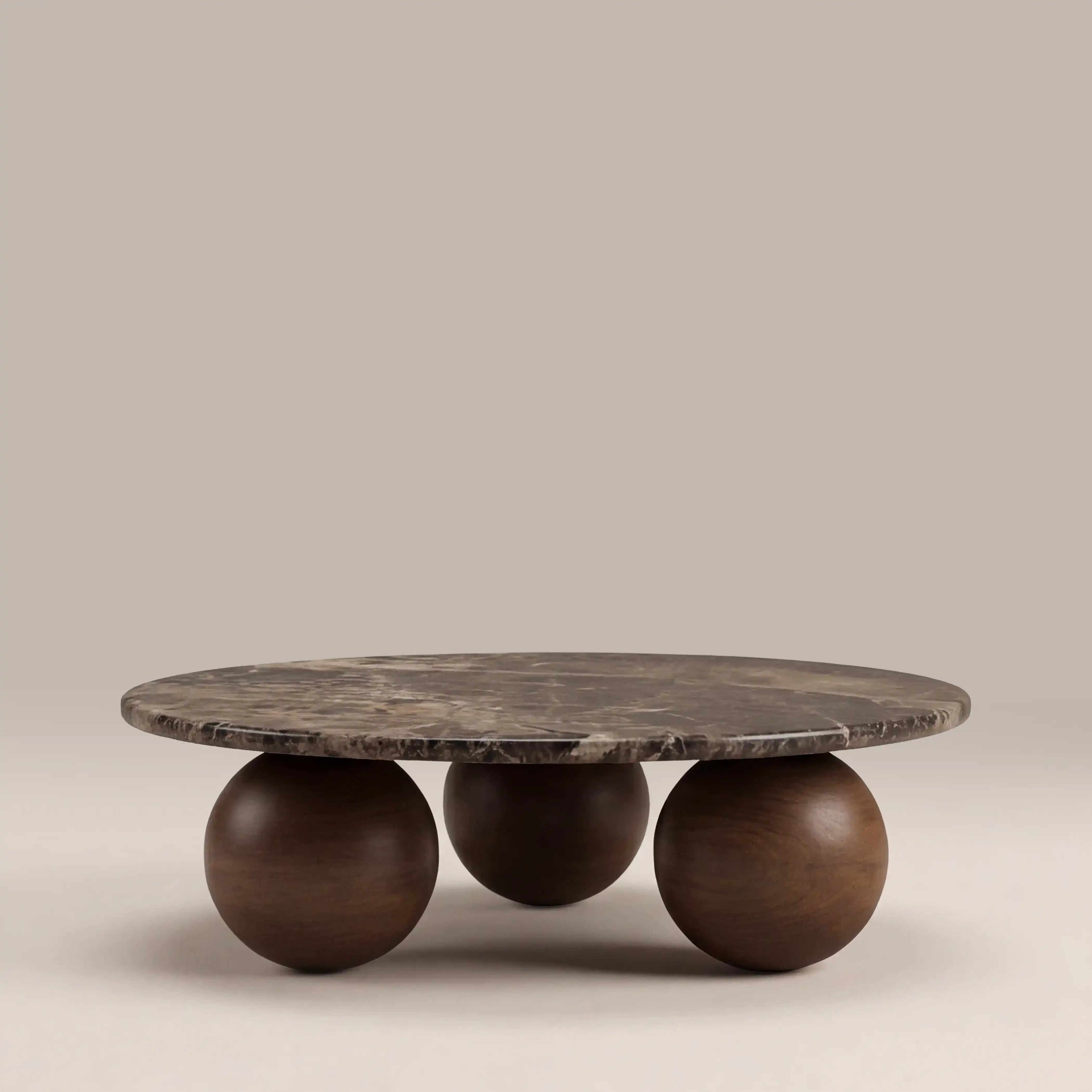Akira Round Coffee Table | Emperador Brown Honed Marble & Walnut
