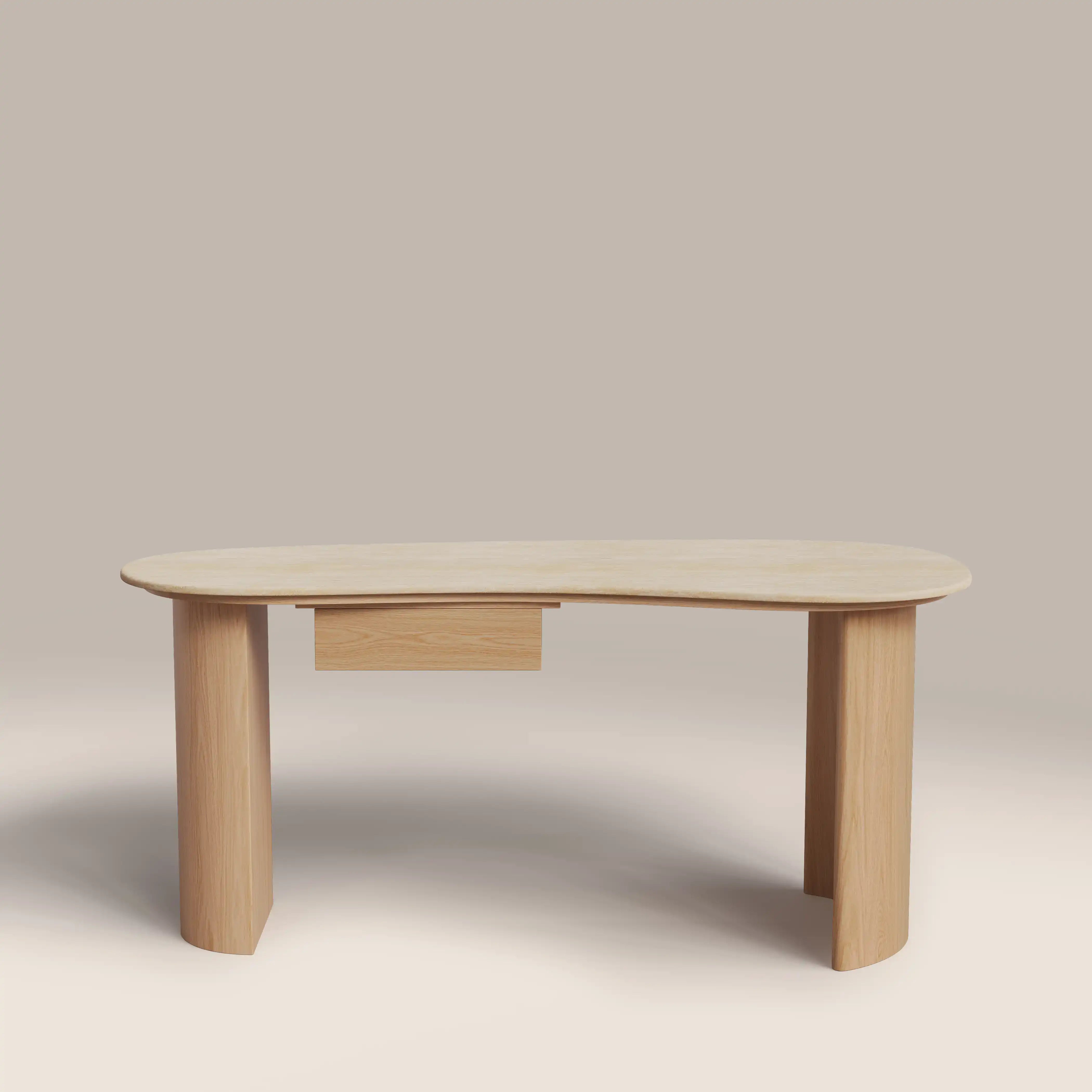 Lois 1 Drawer Desk | Natural Travertine Effect Sintered Stone & Oak