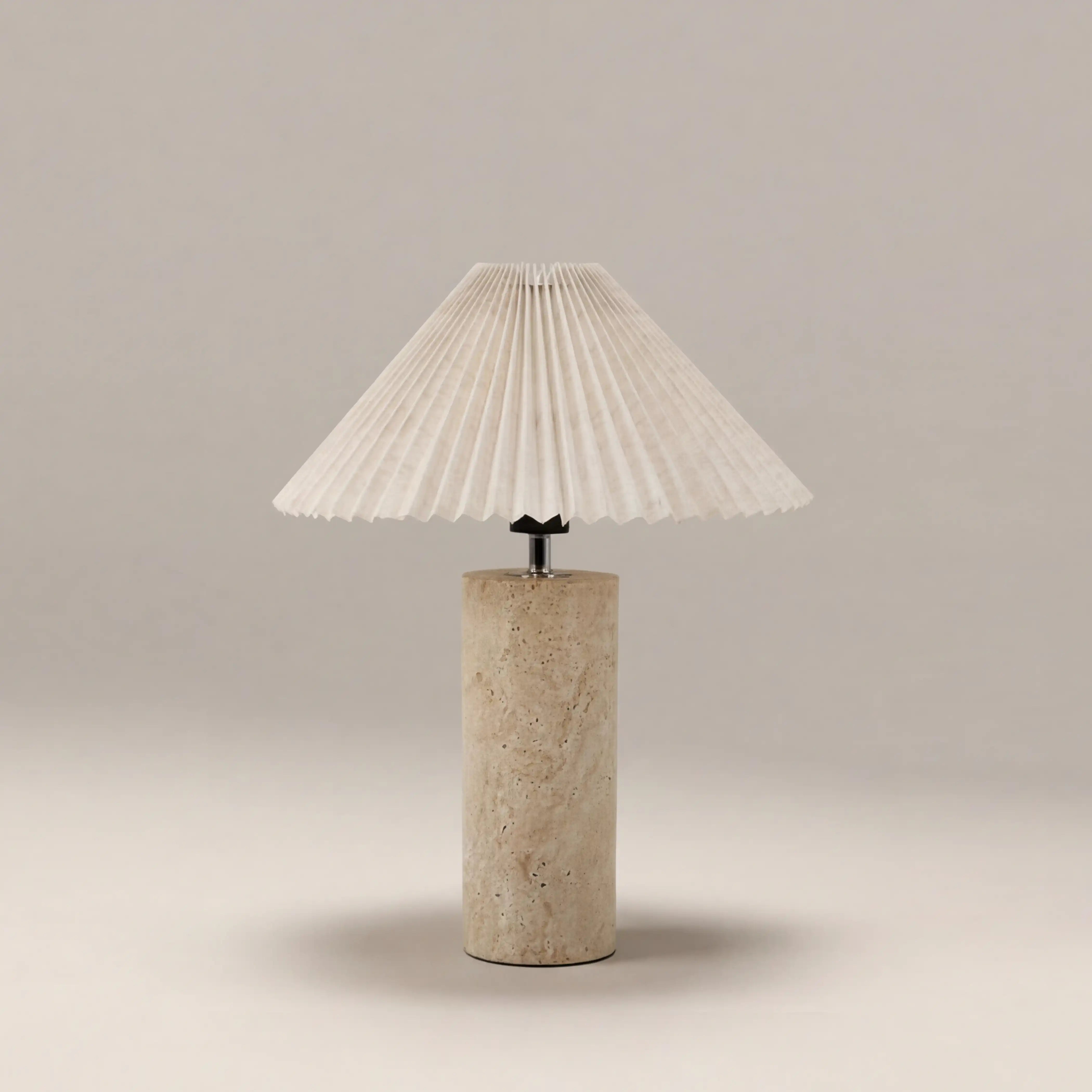 Danika Table Lamp | Natural Linen & Travertine