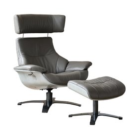 Danetti, Karma Dark Grey Leather Swivel Recliner Accent Chair And Footstool, £1,679