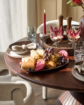 Danetti, Malin Dining Table In Dark Wood and Anya Dining Chair In Natural Fabric