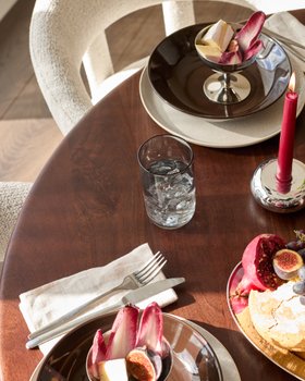 Danetti, Malin Dining Table In Dark Wood and Anya Dining Chair In Natural Fabric