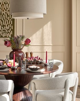 Danetti, Malin Dining Table In Dark Wood and Anya Dining Chair In Natural Fabric