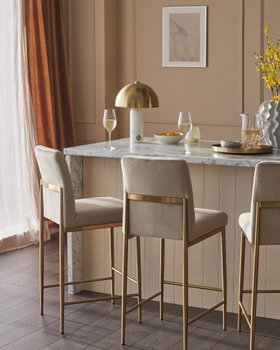 Danetti, Keira Champagne Velvet And Brass Static Bar stool