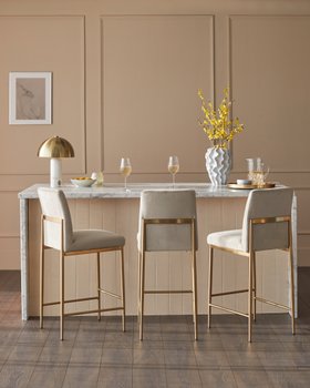 Danetti, Keira Champagne Velvet And Brass Static Bar stool
