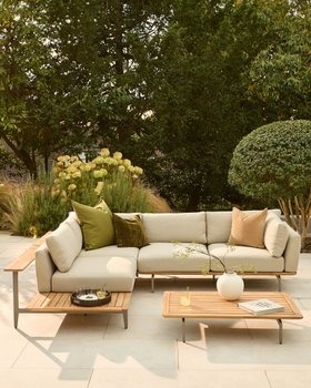 Danetti, Alvaro natural garden left hand corner bench with coffee table set