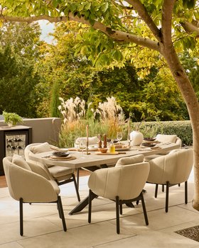 Danetti, Donato dark grey garden dining table with 6 Camilo natural dining chairs set