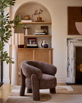 Danetti, Anya Mocha Accent Chair, £379 And Austin Natural Linen Floor Light, £249