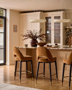 Danetti, Clover Caramel Fabric With Piping Bar Stool, £269 And Sadie Natural Alabaster Effect Small Round Pendant Light, £229
