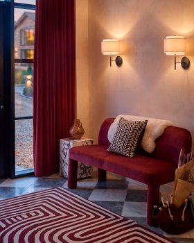 Danetti, Mason Bench, £399, Russo Side Table, £329, Leonie Wall Light, £79 And Abstract Swirl Rug, £369