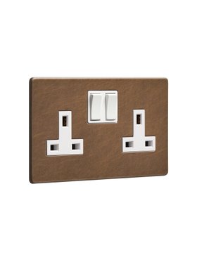 Antique brass double socket - white inserts