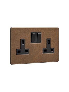 Antique brass double socket - black inserts