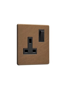 Antique brass single socket - black inserts