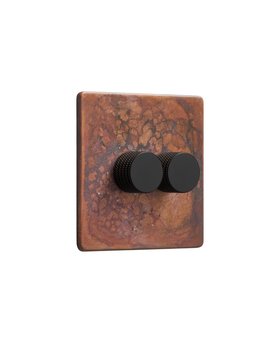 Oxide Copper Double Dimmer Switch - Black Dimmer Knobs