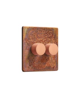 Oxide Copper Double Dimmer Switch - Brushed Copper Dimmer Knobs