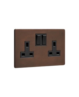 Bronze Double Plug Socket - Black Inserts