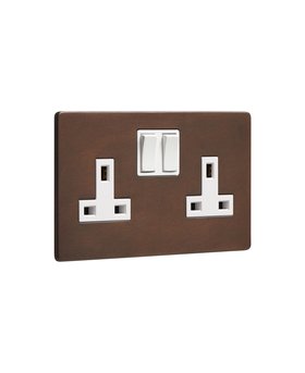 Bronze Double Plug Socket - White Inserts