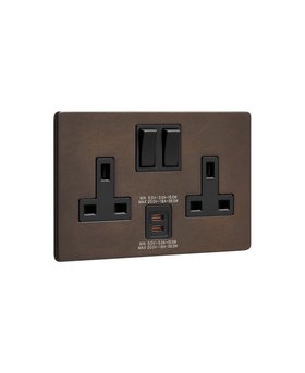 Bronze Double Socket with USB-C - Black Inserts