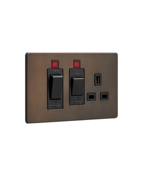 Bronze Cooker Switch & Socket - Black Inserts