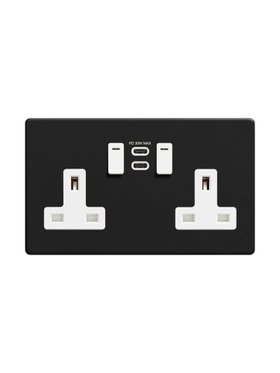 Black Smart Socket with USB-C - White Inserts