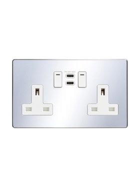 Chrome Smart Socket with USB-C - White Inserts