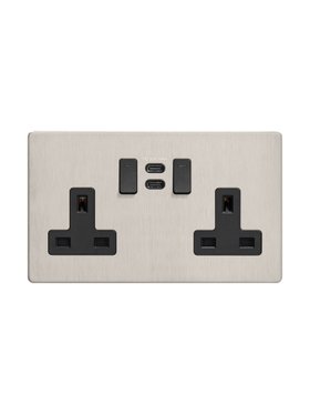 Silver Smart Socket with USB-C - Black Inserts