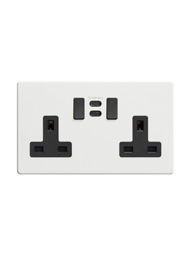 White Smart Socket with USB-C - Black Inserts