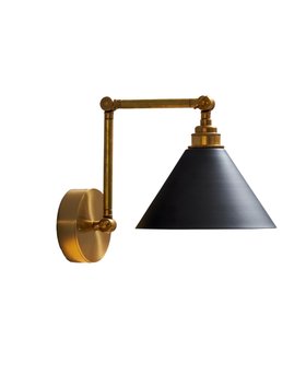 Gold Fender Articulated Wall Light with Black Cone Metal Shade