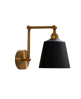 Gold Fender Articulated Wall Light with Black Bell Metal Shade