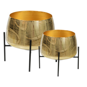 Gold Embossed Planters With Stand, Set Of 2