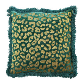 Green And Gold Leopard Print Cushion