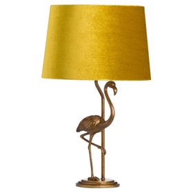 Flamingo Table Lamp, Mustard Velvet Gold Flamingo Lamp with Pink Shade