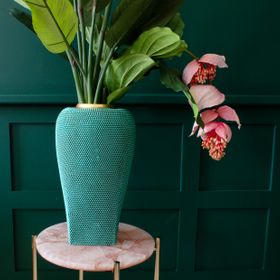Handmade Turquoise Beaded Large Vase, £96. Faux Pink Medinilla Tropical Flower, £68