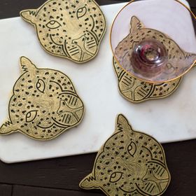 Brass Effect Leopard Coasters, Set Of 4.