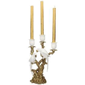 Ornate White & Gold Love Birds Candelabra