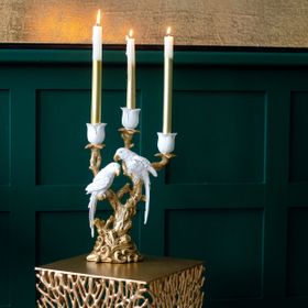 Ornate White & Gold Love Birds Candelabra