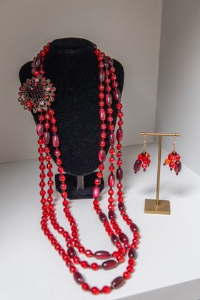 Red delight beaded Bohemian style vintage necklace and earrings