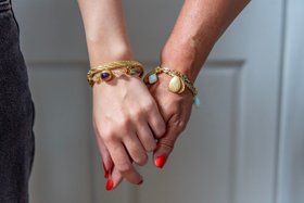 Gold, Ruby, Blue topaz, Amethyst and Rutile quartz bracelet with enamelware