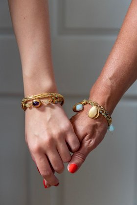 Gold, Ruby, Blue topaz, Amethyst and Rutile quartz bracelet with enamelware