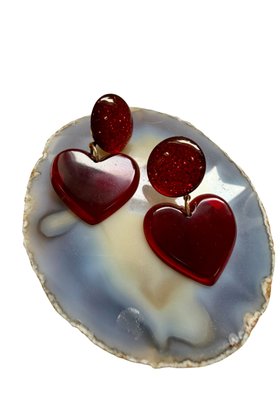 Heart red love earring