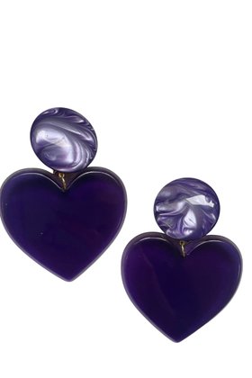 Heart purple large clip on love earrings