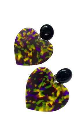 Heart green large clip on love earrings