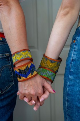 Woven copper and glass beads bracelet large