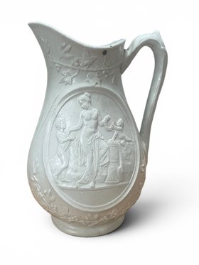 Antique Relief-Moulded Creamware Jug – Childhood (Spring) and Youth (Summer)