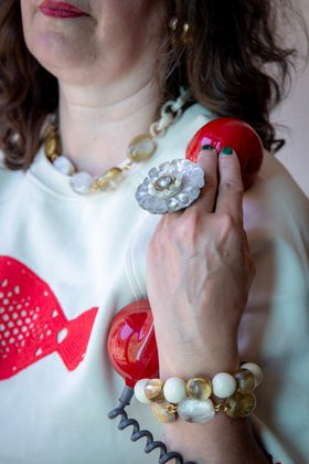 Image of Bracelet Boules Mara cream Dominique Denaive Paris for Press PR