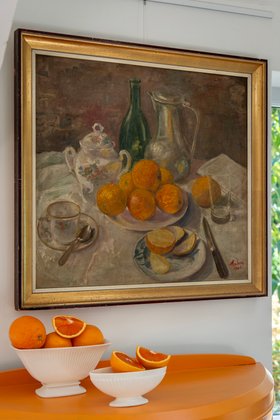 Still Life with Oranges | Mid-Century Oil Painting in Original Frame