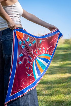 Vintage triangle 'Swimmers' silk scarf