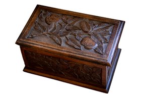 Hand-Carved Botanical Wooden Box | Folk Art Storage Chest
