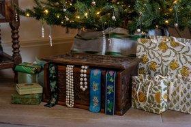 Hand-Carved Botanical Wooden Box | Folk Art Storage Chest