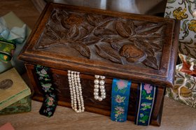 Hand-Carved Botanical Wooden Box | Folk Art Storage Chest